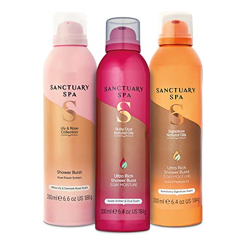 Sanctuary Spa Shower Burst Trio | Signature | Ruby Oud | Lily and Rose Shower Body Wash Bundle | 3 x 200 ml | Mineral Oil Free, Cruelty Free & Vegan