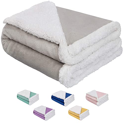 Image of Baby Blanket for Girls and Boys - 30”x40” Grey and White Sherpa - Toddler Blankets - Kids Throw - Newborn Blankets - Soft Lightweight Fleece for Bed, Crib, Stroller