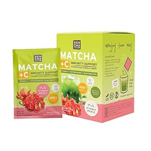 SEN CHA Naturals Dragonfruit Green Tea + C Effervescent Drink Mix with 200% Vitamin C, Japanese Matcha Powder, Acerola Cherry, Coconut Water Powder, Orange Peel, Turmeric &amp; Ginger (Pack of 10)