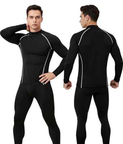 Image of Men's Thermal Shirts Mock Turtle Neck Long Sleeve Cold Weather Base Layer | Fleece Lined Tops. Ultra Soft, Moisture Wicking, 4 Way Stretch. Winter Gear For Snowboard & Daily Wear