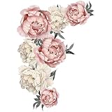 Peony Rose Flowers Wall Sticker,Peel & Stick Removable Wall Art Decals for Sofa Background Living Room Bedroom Kitchen Nursery Room Decorations,Finished Size 28.1 x 40.2 inch