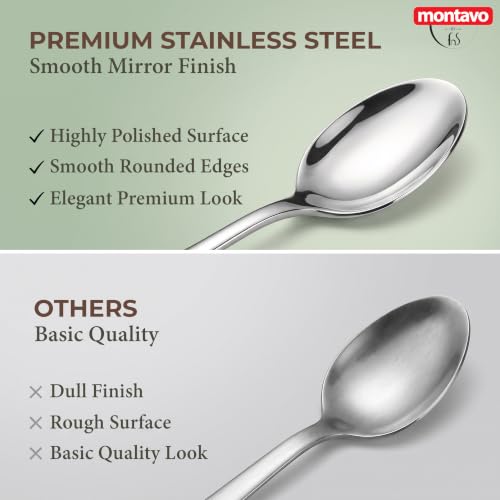 Image of Montavo by FnS 12 Pieces Stainless Steel Dinner Spoon Set | Mirror Polish Spoons | Rust Resistant, Dishwasher Safe, Heavy 16cm Table Spoons Set of 12 for Home, Kitchen, Restaurant & Daily Use