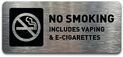 No Smoking Sign - No Smoking No Vaping Signs for Business - Includes Adhesive Strips for Easy Installation- Brushed Metal No Smoking Sign (7" W x 3" H) (Brushed Aluminum)