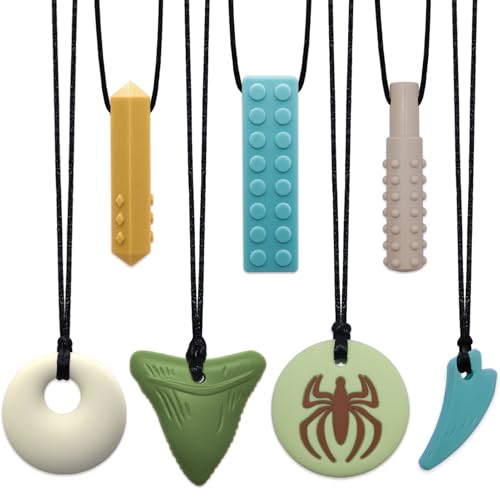 Chew Necklaces for Sensory Kids 7 Pack Chewy Necklace Sensory Toys for Kids with Autism ADHD SPD Chewing Biting Silicone Oral Chew Toy Teething Necklace for Adults Reduce Anxiety Fidget