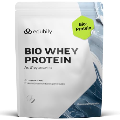 edubily® Bio Whey Protein Konzentrat - Sehr gut lösliches Protein Pulver aus zertifizierter Bio Milch - Ohne Zucker (750 g, Neutral)