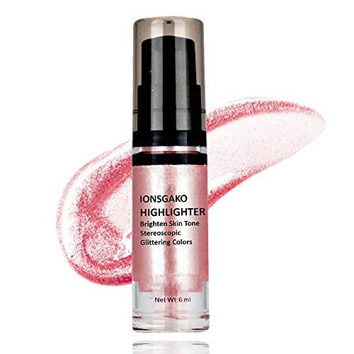 Liquid Highlighter Makeup,Highlighter For Face And Body Makeup Waterproof,Long Lasting Moisturizing Smooth Body Shimmer Glow Liquid Foundation 0.2Fl Oz (Rose Gold)