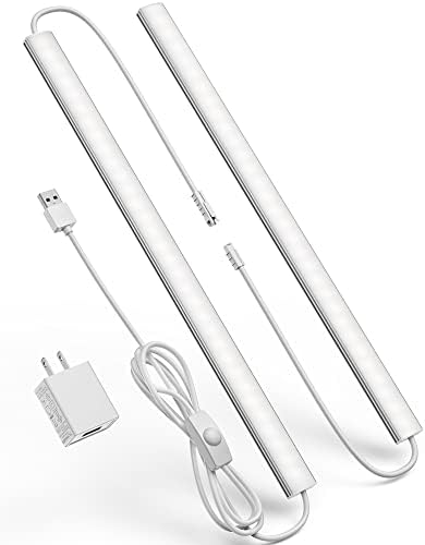 Vovamo Plug-in Under Cabinet Lighting, Dimmable Under Counter Lights for Kitchen, 2pcs 12 Inch, Cold White 6000K Linkable USB Led Closet Light , Wired Indoor Night Lights Bar for Desk, Sink,Workbench