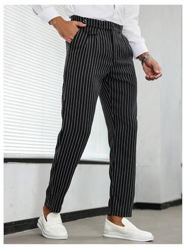 GORGLITTER Men's Striped Dress Pants Slacks Slim Fit Business Work Suit Long Trousers (Size Up, Runs Small)3