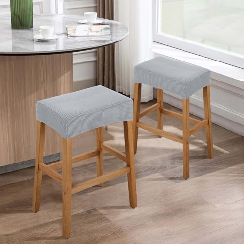 Image of YISUN Stool Covers Rectangle - 2 Pack Stretch Waterproof Saddle Seat Cover Counter Bar Stools Bar Chairs Covers Kitchen Island Chairs Cushion Protector (2, Light Gray)