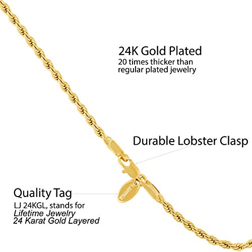Pulsera cadena cuerda 3mm baño oro 24k para adultos miniatura 4
