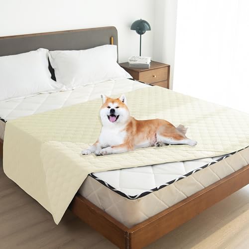 Image of gogobunny 100% Double-Sided Waterproof Dog Bed Cover Pet Blanket Sofa Couch Furniture Protector for Puppy Large Dog Cat, Reversible (82x102 Inch (Pack of 1), Dark Cream /Light Cream)