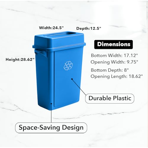 Image of 16 Gallon Slim Rectangular Garbage Can with Lid - Blue