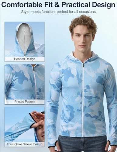 Image of Venzina Sunscreen Jacket for Men Fishing Sun Protection Jacket UPF 50+ Cooling Breathable Quick Dry Stylish Print Stretchable Design with Thumbholes Travel Hiking Camping