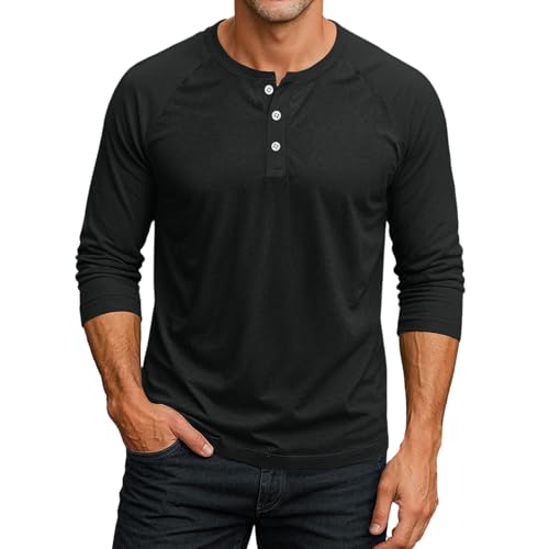 T Shirt Herren Contrast 3/4 Ärmel Raglan Regular Fit Baseball T-Shirt Casual Basic Active Henley-Shirt Baumwolle Tees