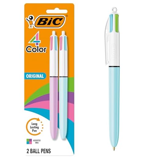 BIC 4 Color Fashion Retractable Ballpoint Pen with 1.0 mm Medium Point and Assorted Ink, 2-Count Pack in Multicolor