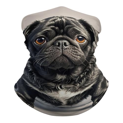 Cute Black Pug Dog Neck Gaiter UPF 50+ Sun Protection Face Mask Elastic Balaclavas Bandana Cooling Face Cover Scarf Cycling Neck Warmer Breathable Headwear for Men Women