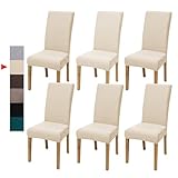 Velvet Dining Chair Covers,Dining Room Chair Covers Set of 6,Stretch Kitchen Chair Cover,Soft Washable Dining Chair Cover,Parsons Chair Slipcovers Protective,for Home,Restaurant,Banquet(Cream)