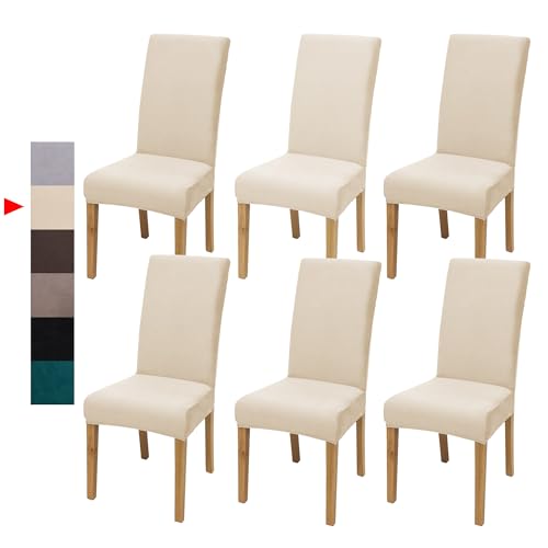 Velvet Dining Chair Covers,Dining Room Chair Covers Set of 6,Stretch Kitchen Chair Cover,Soft Washable Dining Chair Cover,Parsons Chair Slipcovers Protective,for Home,Restaurant,Banquet(Cream)