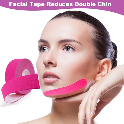 TRUEIN 4 Stück Face Lifting Tape, 2.5cm x 5m Tape Falten Gesicht, Anti Falten Pflaster, Zornesfalte Pflaster, Facial Patches für Straffung und Straffung der Haut (Lila Rot Blau Orange)