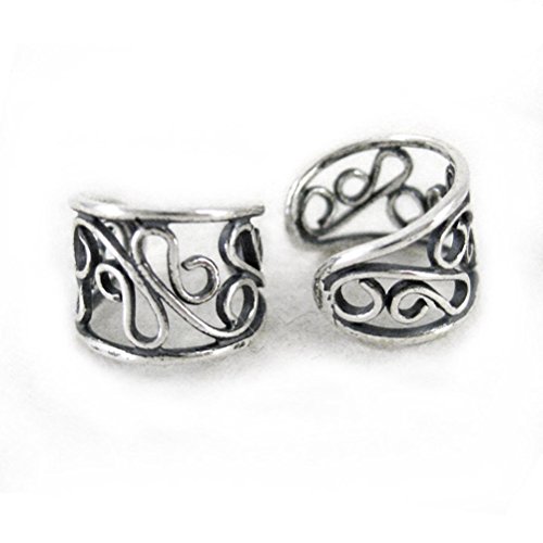 Sterling Silver Delicate Filigree Swirls Band Ear Cuff Earring, One Piece