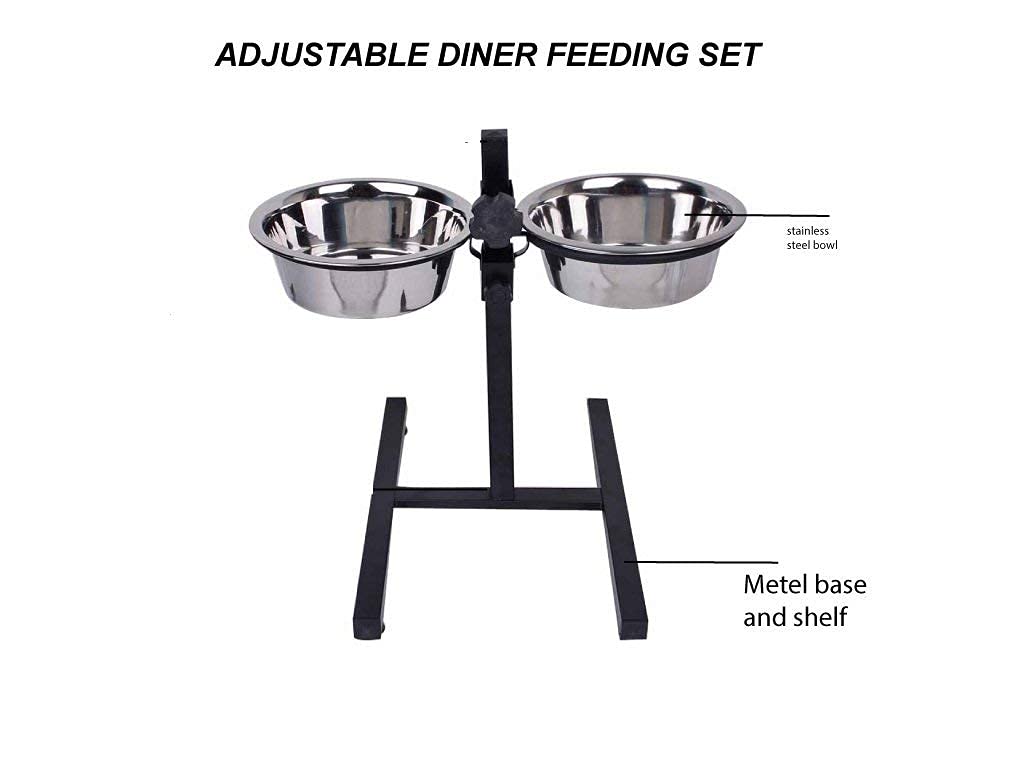 Woofy Stainless Steel Double Diner Food Bowl Stand for Dog Adjustable with 2 Bowls (H Type, Small 1600 ML) 1