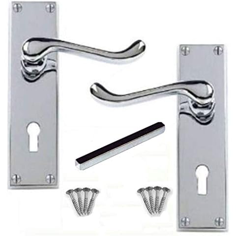 Polished Chrome Victorian Scroll Lever Lock Door Handles 150mm x 40mm - Golden Grace Cover