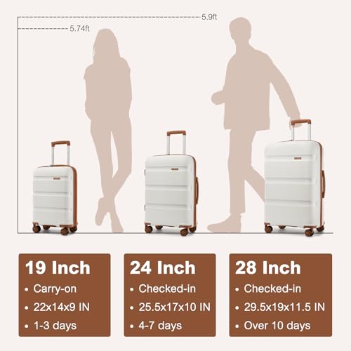 Image of Kono Luggage Sets 3 Piece Hard Shell Travel Trolley 4 Spinner Wheels Lightweight Polypropylene Suitcase with TSA Lock (Cream White, 20 /24 /28 Set)
