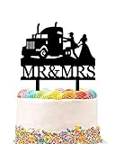 Heavy Truck Wedding Cake Topper,Funny Mr And Mrs Cake Topper,Bride and Groom with Heavy Truck Cake Topper for Wedding/Anniversary/Bridal Shower Party Decor(Black Acrylic)