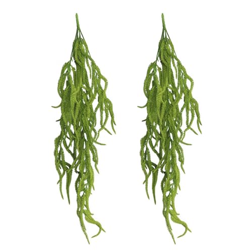 Shirfloral 2 Pack 32 Artificial Hanging Plants Faux String of Pearls Plant Fake Green Amaranthus Flower Wall Hanging Lover Tears Wedding Home Garden Decoration