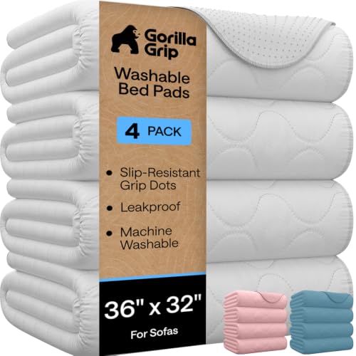 Image of GORILLA GRIP Washable Reusable Underpads, 36x32, 4 Pack White