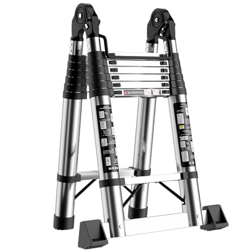 xixi-home 伸縮はしご 耐荷重150KG 1.7~7.4m 持ち運びやすい 軽量 折り畳み 伸縮梯子 多機能はしご 伸縮脚立 ステンレス鋼 伸縮自在 ロック付き 滑り止め付き 梯子 室内室外両用 業務用 作業 家庭用 (多機能 2.5m+2.5m)
