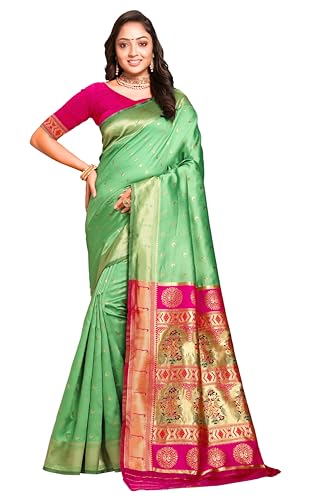Image of C J Enterprise Women's Pure Kanjivaram Silk Saree Paithani Soft Wedding Sarees With Blouse Piece (Chand paithani)