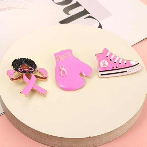 Image of Breast Cancer Awareness Pins for Women Enamel Pink Ribbon Lapel Pins Fight Breast Cancer Brooches Heart Hope Butterfly Brooch Pins Breast Cancer Awareness Jewelry Accessories Outfits