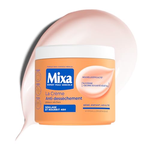 MIXA - La Crème Anti-Dessèchement Multi-Usages - Hydratation 48H & Apaisement - Huiles 100% Végétales (Karité, Amande Douce, Soja) - Peaux Sèches et Sensibles - 400ml