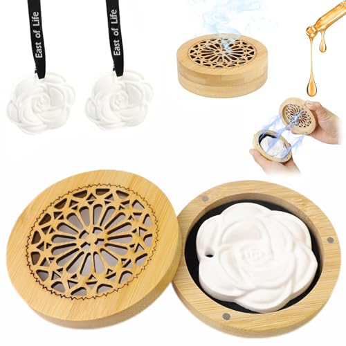 2 piedras aromáticas con caja de madera para aceites esenciales - difusor pequeño para dormitorio, baño, oficina y coche - difusor de aroma