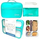 Bento Box Lunch-Box with Bag and Ice Pack, Insulated Lunch Bag and Snack Container Set for Kids Boys Girls Adults. 6 Compartments, Divided Portion Containers, Boxes for School Lunches, Teal