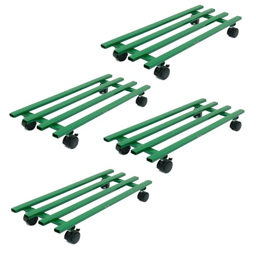 Image of Urban Plant Caddy with Wheels, Heavy-Duty Rolling Stand for Indoor and Outdoor Planters, Sturdy Design, Perfect for Home and Garden Decor (Green Rectangular - Pack of 4)