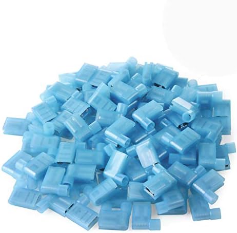 XHF 90 Degree 16-14 AWG Flag Shaped Right Angle Spade Connectors Terminals Nylon Fully Insulated Quick Crimp Wire Connectors 100 Pcs Blue