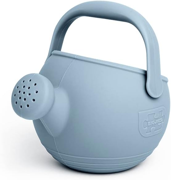 Bigjigs Toys Dove Grey 100% Silicone Childrens Watering Can - Temperature & Stain-Resistant Watering Can Kids, Easy Grip Handle, Sustainable Silicone Toys, Ideal Outdoor Toys & Beach Toys
