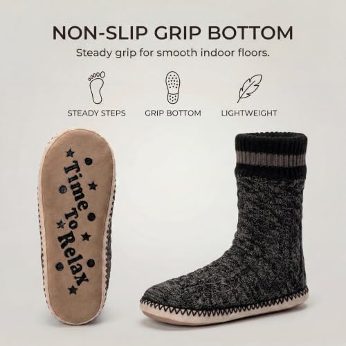Image of Cozylook Mens Slippers Soft Sole Non Slip Fleece Lined Slipper Socks | High shaft knit upper, warm sherpa interior, cushioned underfoot comfort, grippy bottom for winter home, dorm and travel