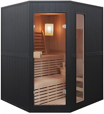 Viola Canadian Hemlock Traditional Indoor Sauna | Indoor Spa | 4.5 kW UL Certified Electric Harvia Heater | Black Finish | 3-4 Person