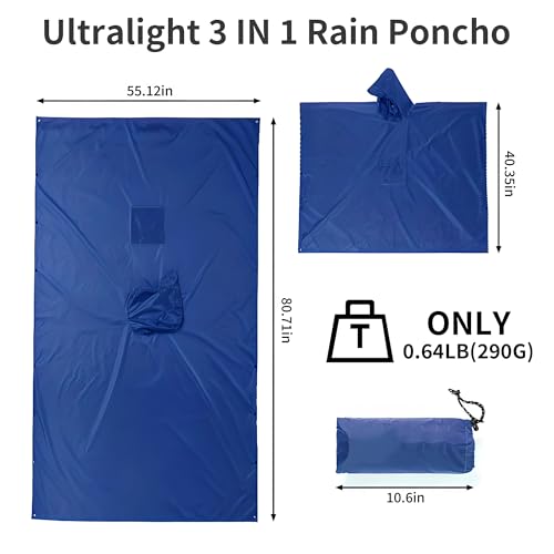 Image of 3-in-1 Unisex Camping Rain Poncho with hooded, Shelter & Ground Sheet