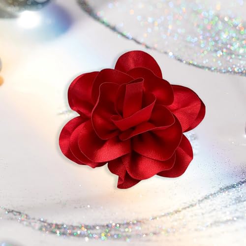 Image of Dainty Satin Fabric Flower Brooches for Women Large Rose Floral Brooch for Party Dance Wedding Banquet Elegant Camellia Fashion Brooch Pin for Women Girl 5.5inch