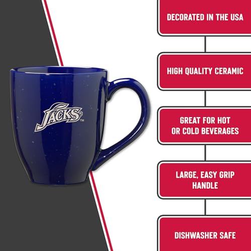 Image of Rico Industries NCAA South Dakota State Jackrabbits Royal Blue Personalized 16 oz Team Color Laser Engraved Speckled Ceramic Coffee Mug