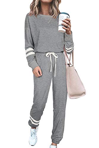 Womens Soft Crewneck Lounge Sets 2 Pieces Loose Fit Workout Set Sweatsuit Grey M