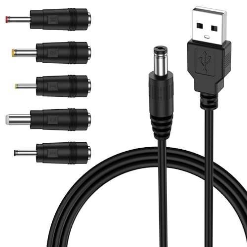 Universel Convertisseur Câble USB DC 5V vers 5.5 x 2.1mm,2,0 A DC USB Cable d'alimentation Barrel Jack Adaptateur Cordon d'alimentation avec 5 Connecteurs...