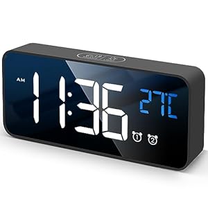【2024 New】 Réveil Numérique 2.0, Horloge Numérique LED Horloge Digitale Réveil Aver Température, Luminosité Réglable, Snooze, Commande Vocale, 12/24H, Port USB