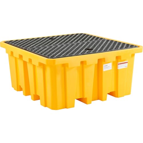 Global Industrial IBC Spill Containment Pallet with Drain, 4-Way Forklift Pockets, 365 Gallon Capacity, 8000 Lbs Capacity, 66"W x 66"D x 30"H, Bright Yellow