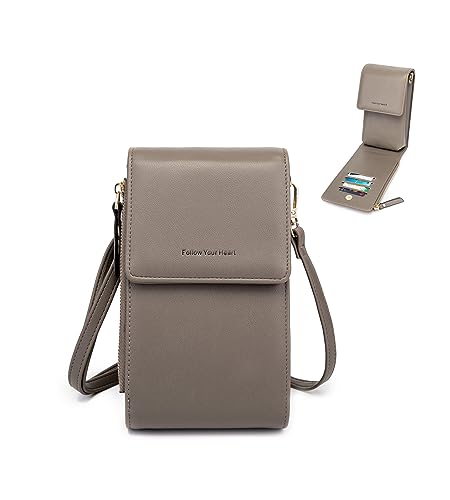 Image of myfriday Small Cell Phone Crossbody Bag, Multi-pocket & 6 Card Slots | 6 card slots, multi-pocket zipper layout and soft synthetic leather keep phone, lipstick, coins and keys ready outdoors