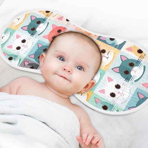 J JOYSAY Colorful Cat Faces Baby Burp Cloths for Boys Girls Large 22''x11'' Cotton Burp Rags Extra Absorbent Soft 4 Layer Baby Items Must Haves for Spit Up Babies 1 Pack4